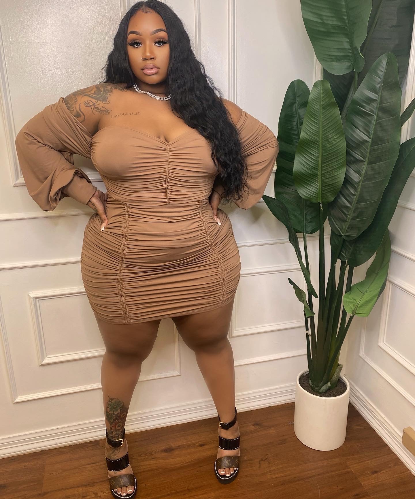Ruched Dress (Brown)