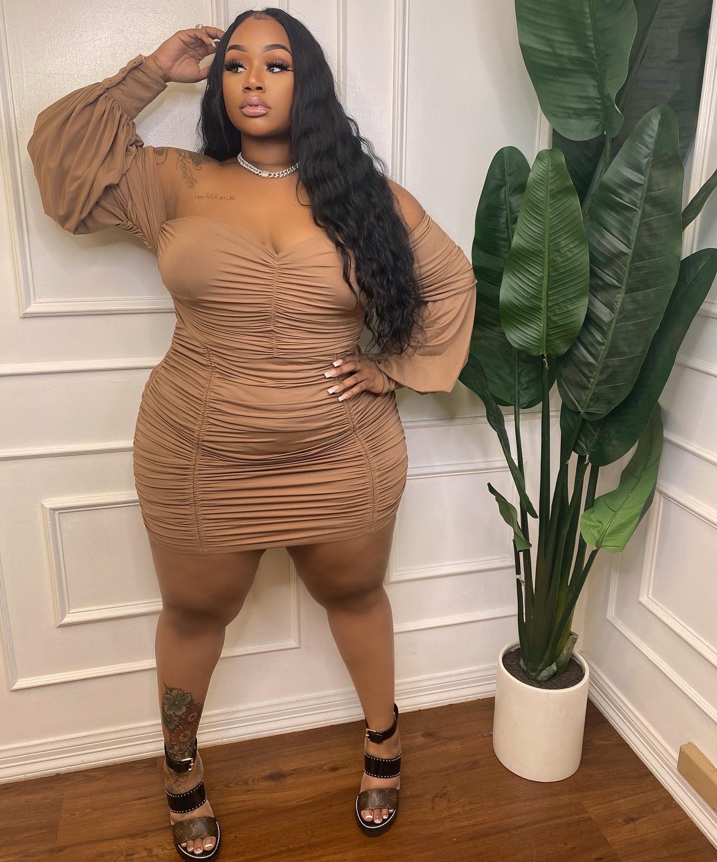 Ruched Dress (Brown)