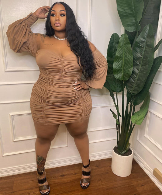 Ruched Dress (Brown)